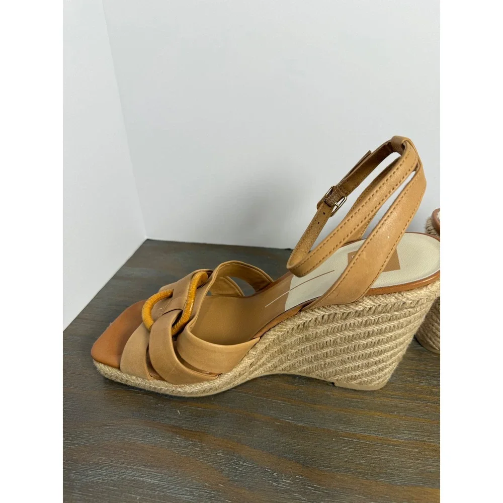 Dolce Vita Maze Espadrille Wedge Sandals Tan‎ Luggage Leather Size 9 Boho